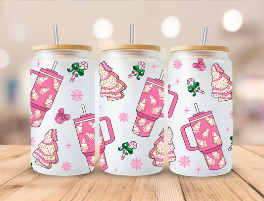 Pink Christmas Cups - 16oz Libby UV DTF Wrap