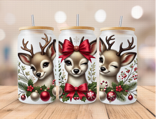 Christmas Pretty Deer With Bows - 16 oz / 20 oz Libby UV DTF Wrap