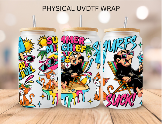 Summer Mischief Smurfs Suck - 16 oz / 20 oz Libby UV DTF Wrap