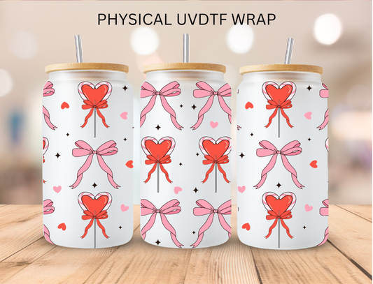 Valentines Heart And Bow Lollipop - 16 oz / 20 oz Libby UV DTF Wrap