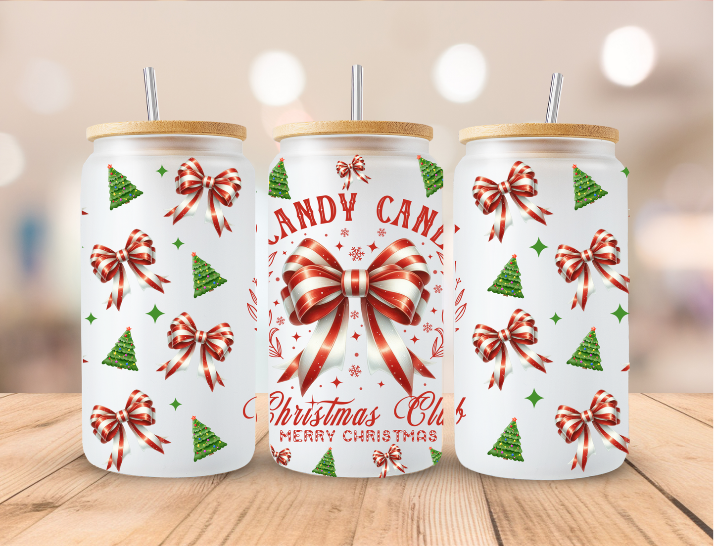 Christmas Candy Cane Christmas Club - 16 oz / 20 oz Libby UV DTF Wrap