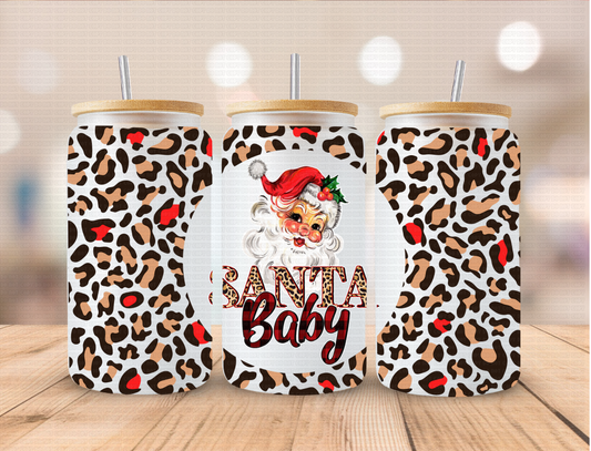 Christmas Cheetah Santa Baby - 16 oz / 20 oz Libby UV DTF Wrap