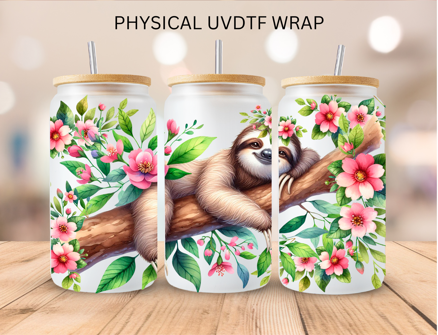 Sloth Laying in Tree - 16 oz / 20 oz Libby UV DTF Wrap