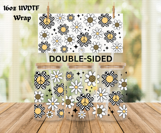 Multi Daisies - 16 oz Libby UV DTF DOUBLESIDED Wrap RTS