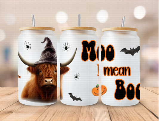 Halloween Cow Moo I Mean Boo - 16 oz / 20 oz Libby UV DTF Wrap