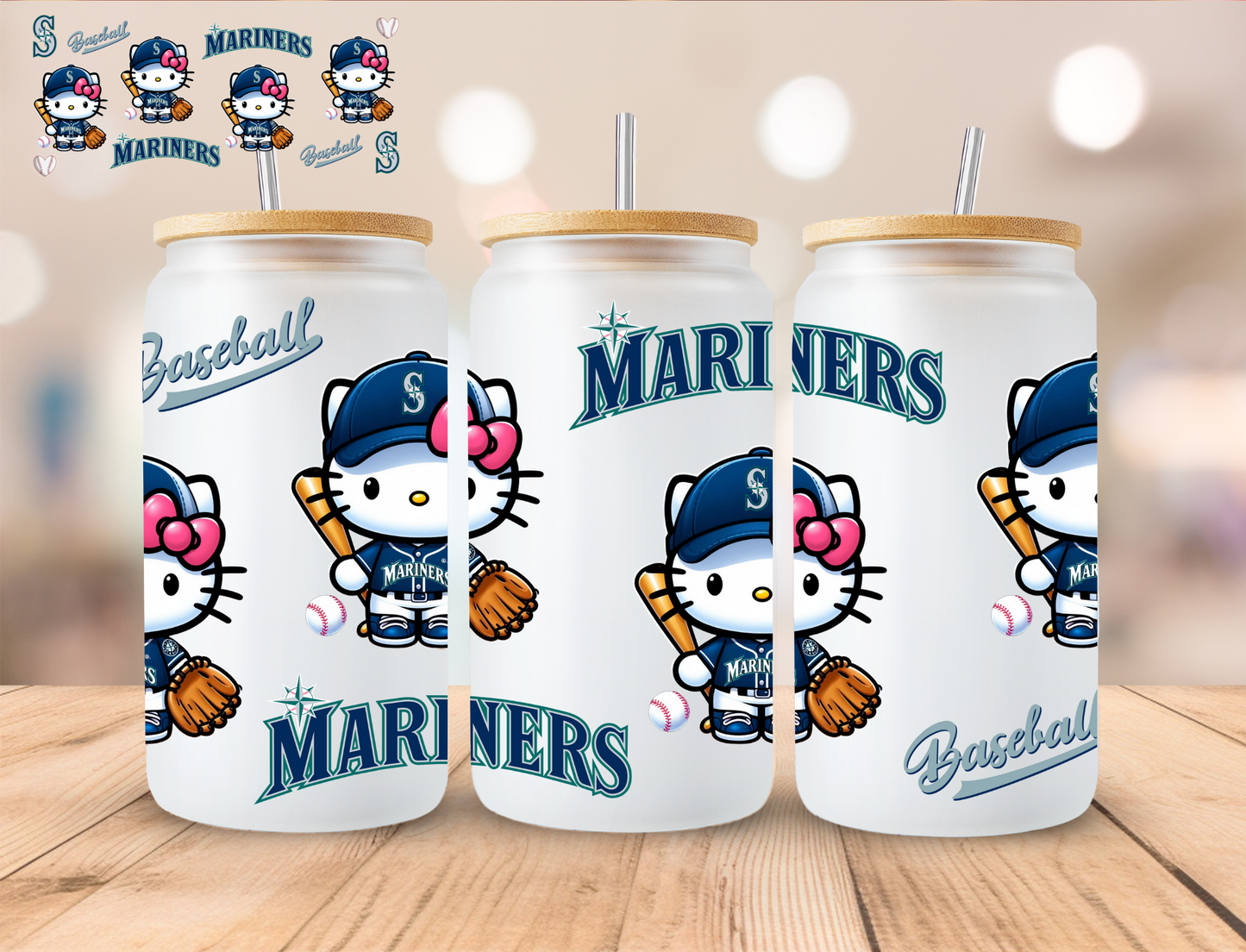 Kitty Marines Baseball - 16 oz / 20 oz Libby UV DTF Wrap