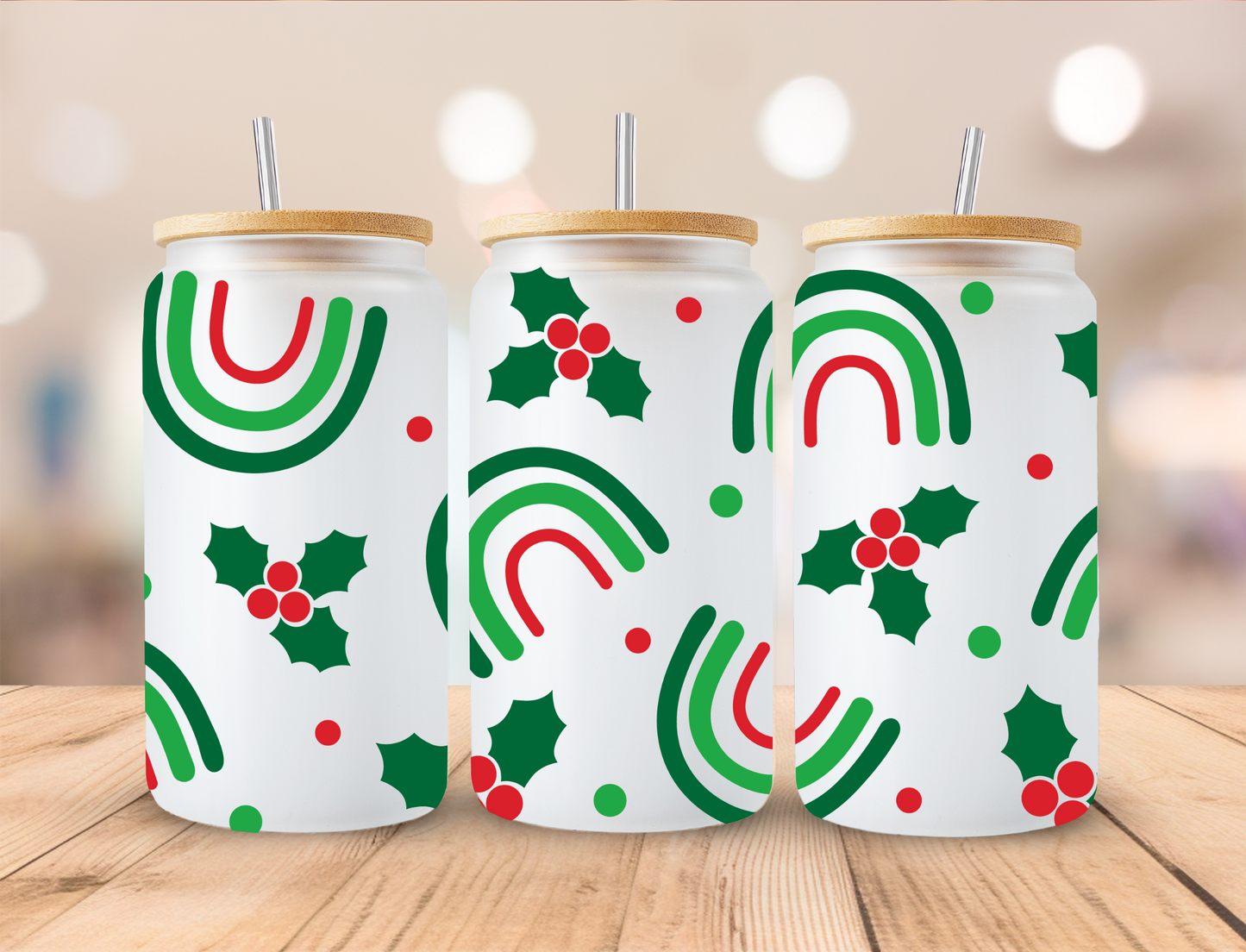 Christmas Green Rainbow - 16oz Libby UV DTF Wrap