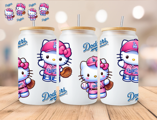 Dodgers Baseball Kitty - 16 oz / 20 oz Libby UV DTF Wrap