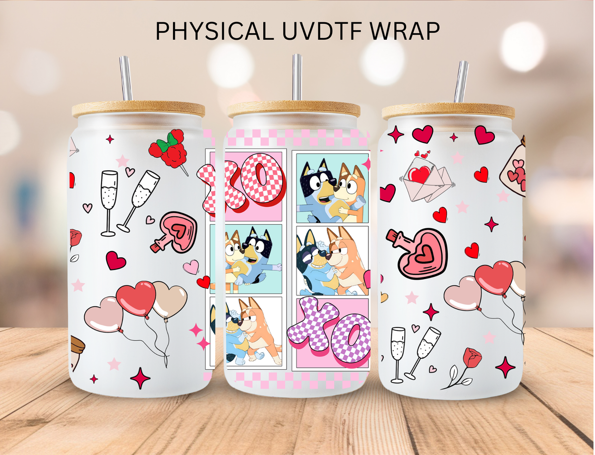 Valentines XOXO Blue Dog - 16 oz / 20 oz Libby UV DTF