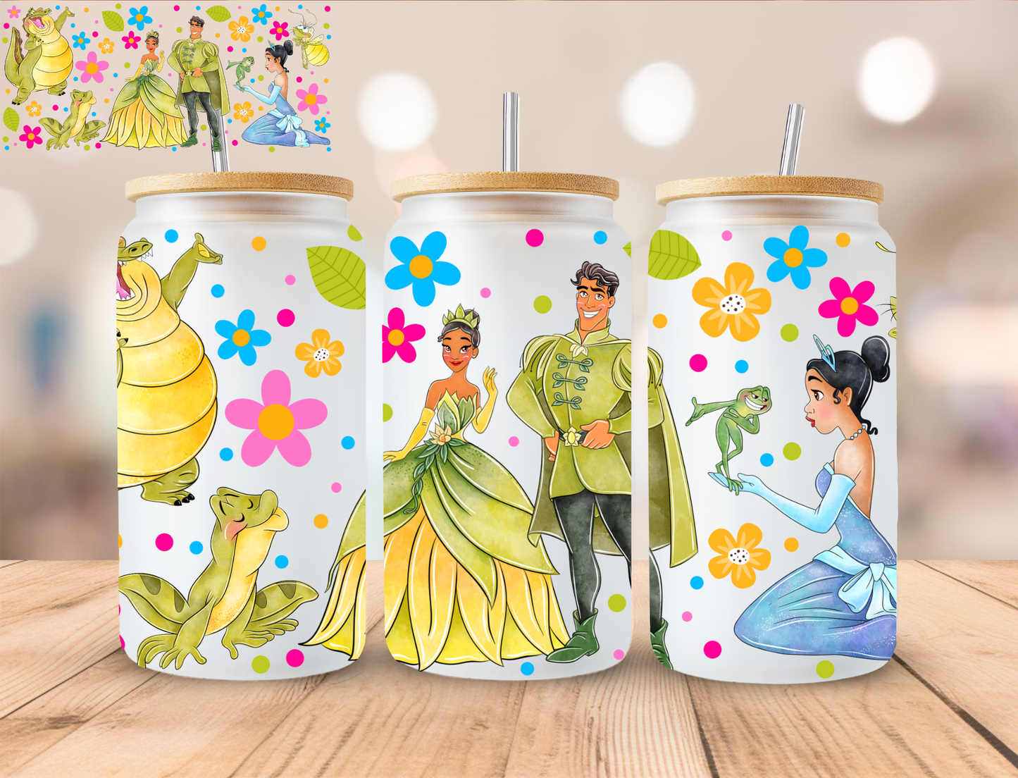 Watercolor Frog Princess - 16 oz / 20 oz Libby UV DTF Wrap