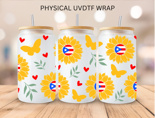 Puerto Rico Sunflower - 16 oz / 20 oz Libby UV DTF Wrap