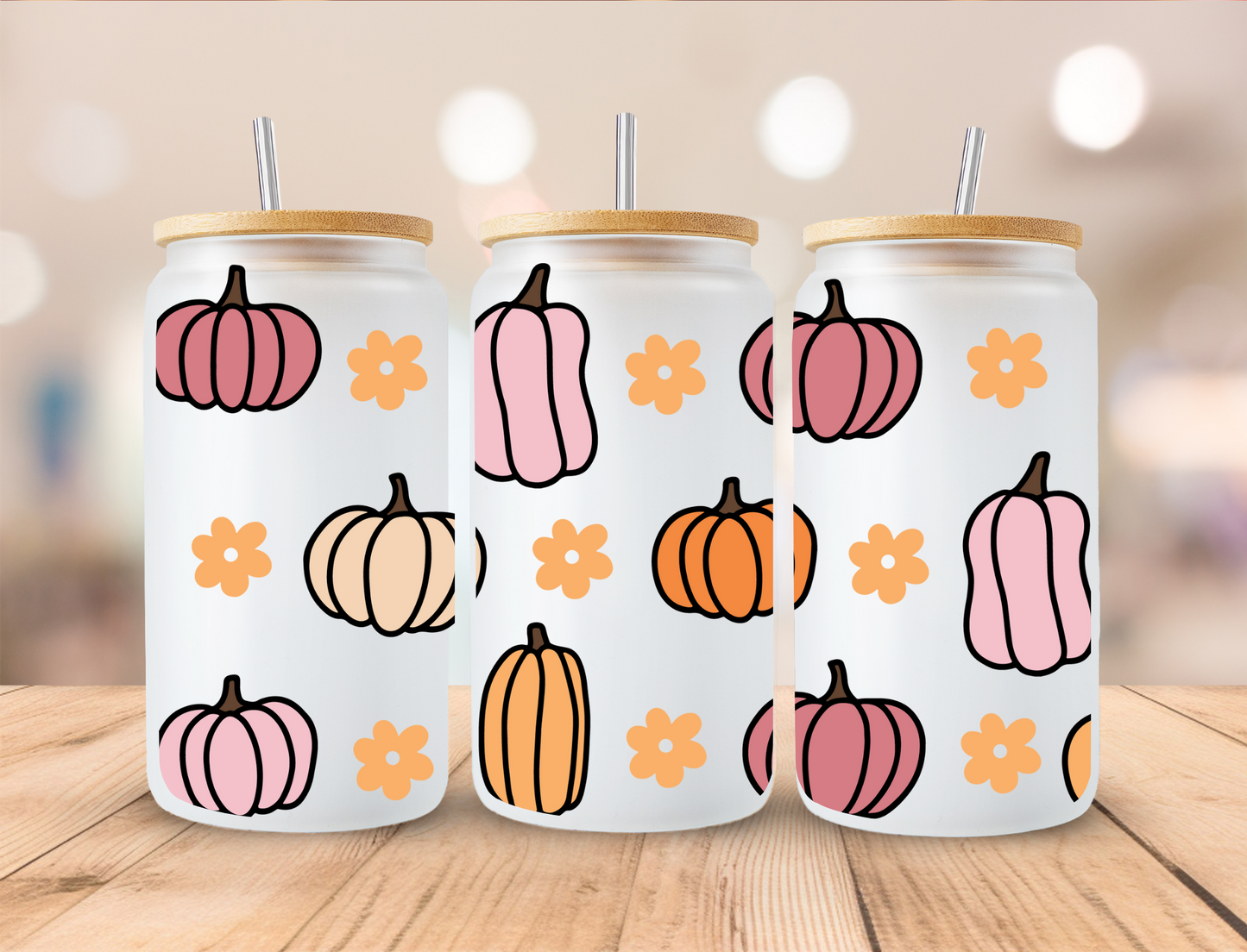 Fall Pastel Pumpkins- 16oz Libby UV DTF Wrap