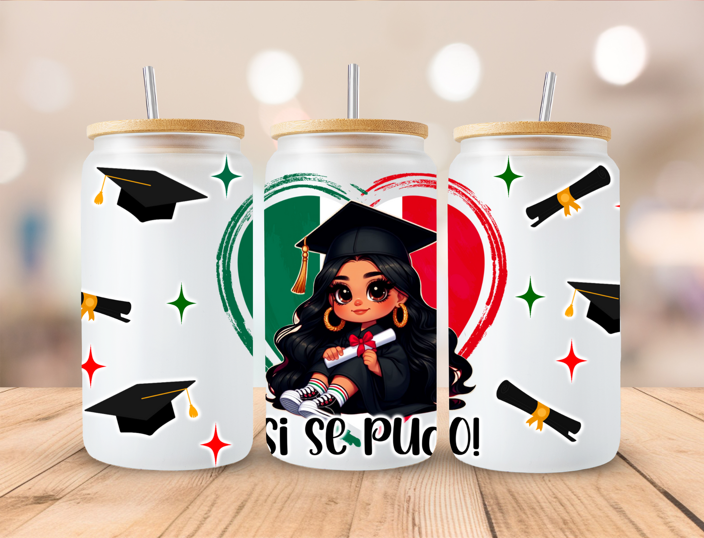 Si Se Pudo Chicano Graduate Graduation Wrap - 16 oz / 20 oz Libby UV DTF Wrap