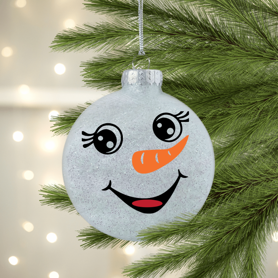 Smily Girly Snowman Face UV DTF Christmas Ornament Decal