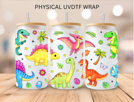 Bright Colored Dinosaurs - 16 oz / 20 oz Libby UV DTF Wrap
