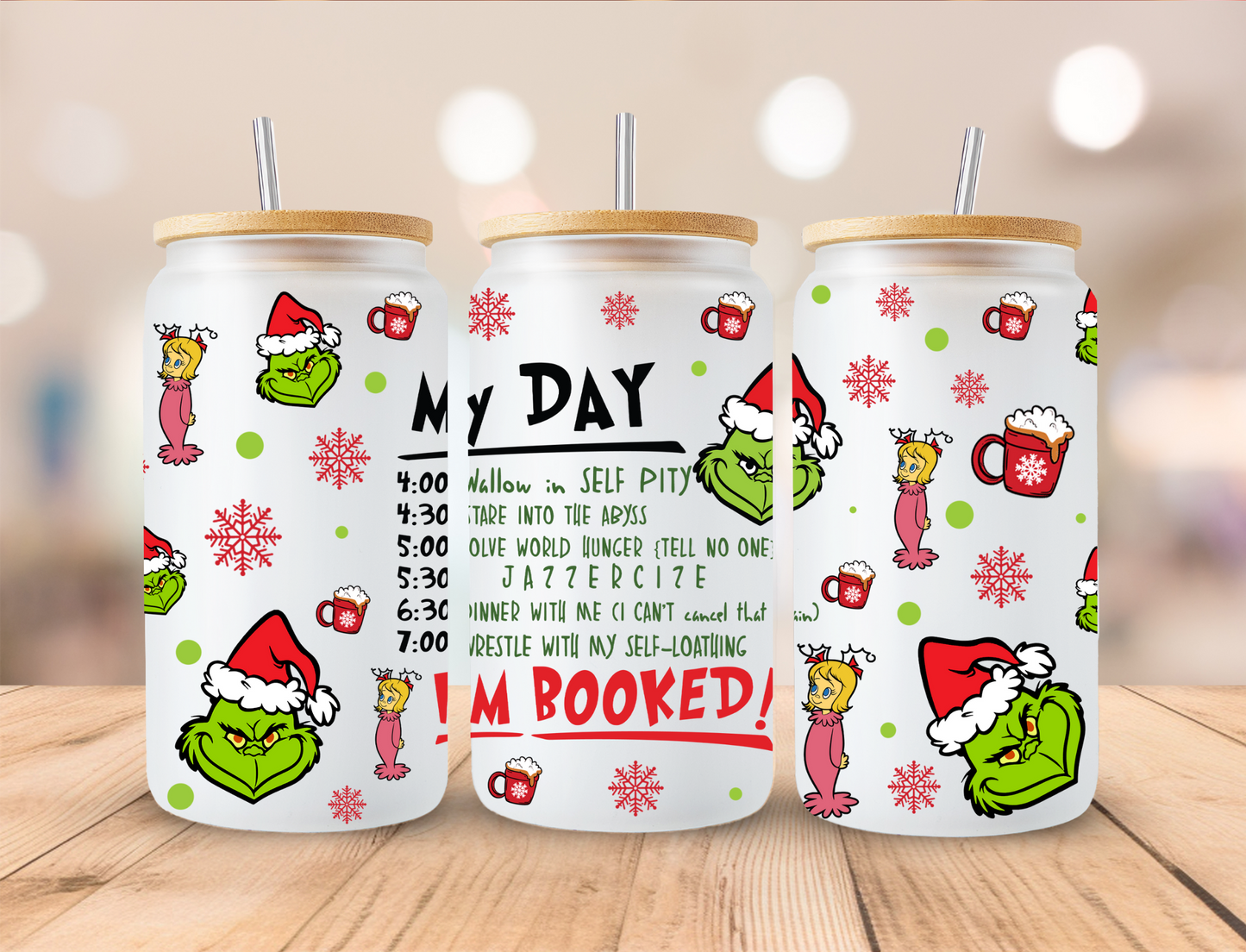 Christmas Mean Green I'M Booked - 16oz Libby UV DTF Wrap