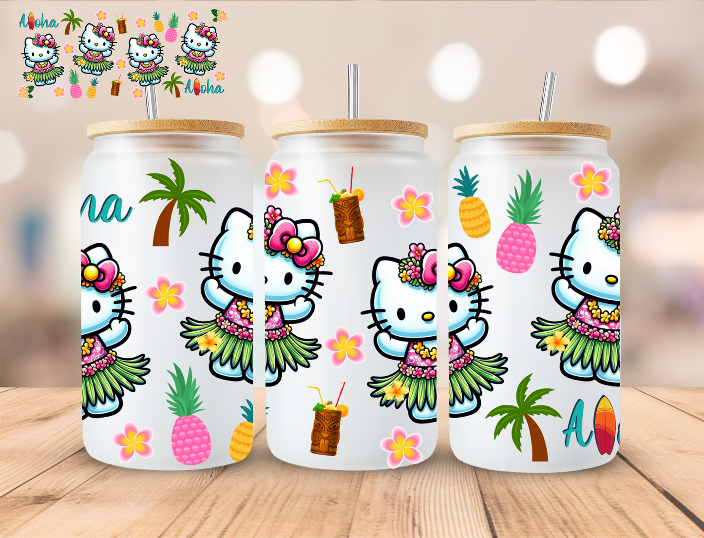 Hawaii Kitty - 16 oz / 20 oz Libby UV DTF Wrap