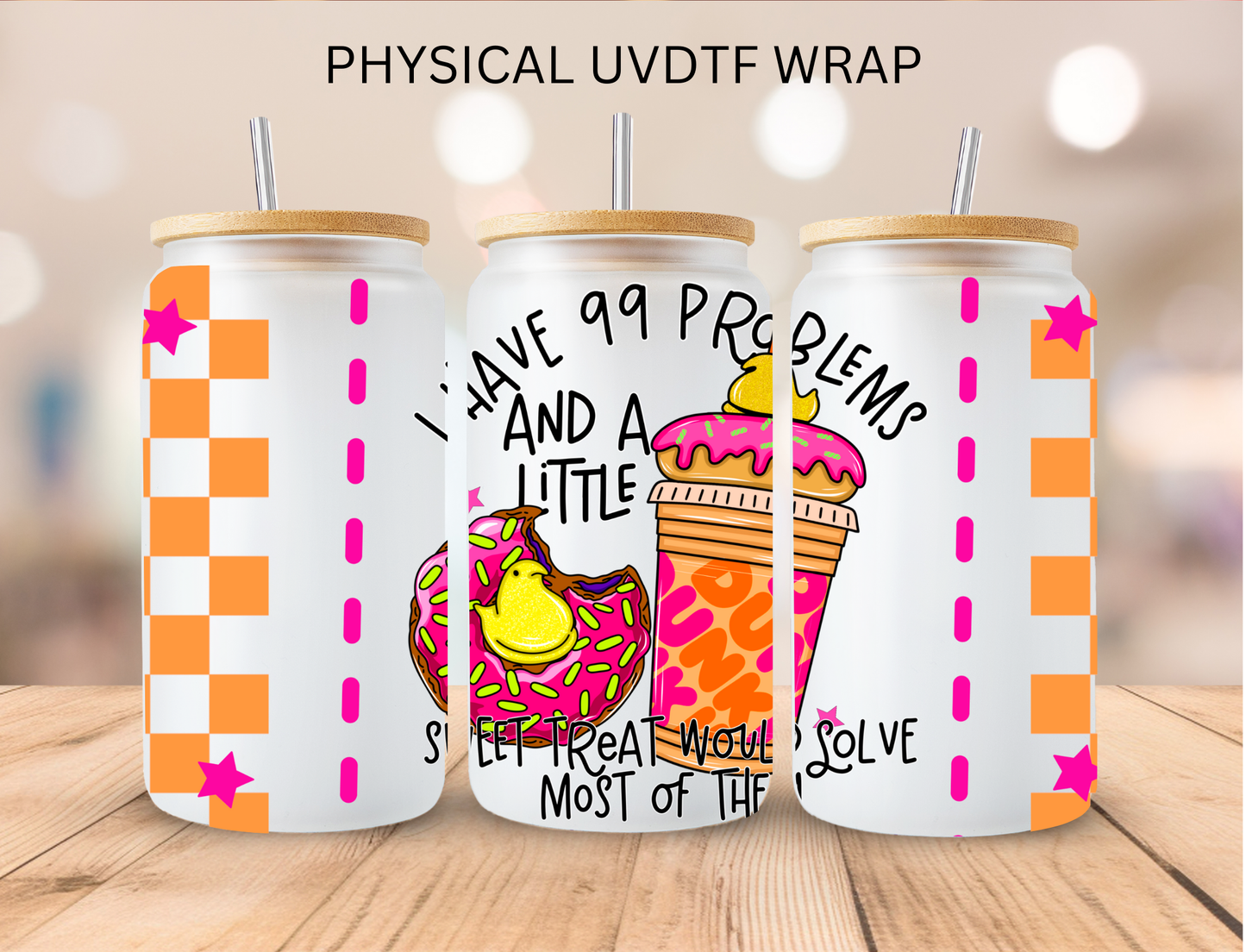 Orange Checkered Donut Coffee - 16 oz / 20 oz Libby UV DTF