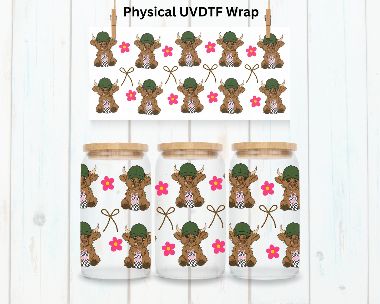 Highland Cow Soda and Flowers - 16 oz / 20 oz Libby UV DTF