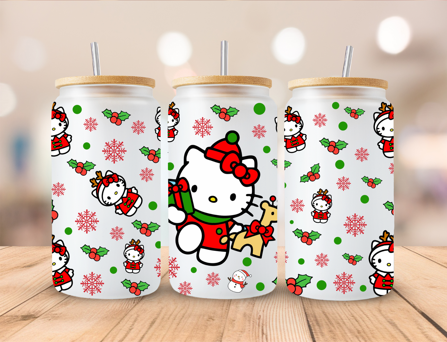 Christmas Gift Kitty - 16oz Libby UV DTF Wrap