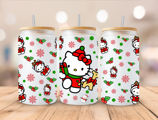 Christmas Gift Kitty - 16oz Libby UV DTF Wrap