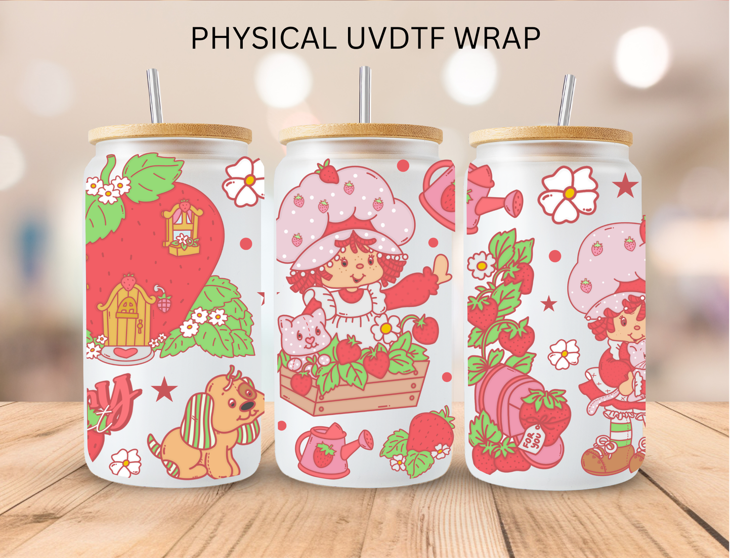 Strawberry Short Girl - 16 oz / 20 oz Libby UV DTF Wrap