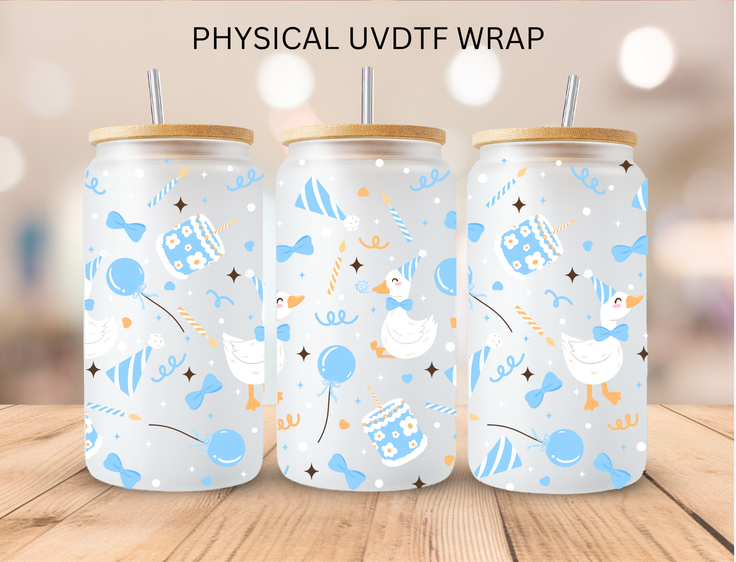 Blue Celebration Ducks - 16 oz / 20 oz Libby UV DTF Wrap