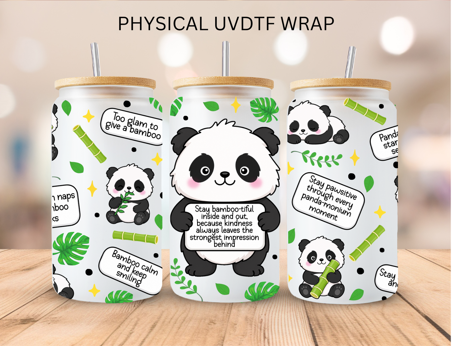 Panda Positivity - 16 oz / 20 oz Libby UV DTF Wrap