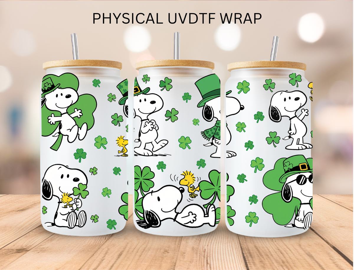 St Patty White Dog - 16 oz / 20 oz Libby UV DTF