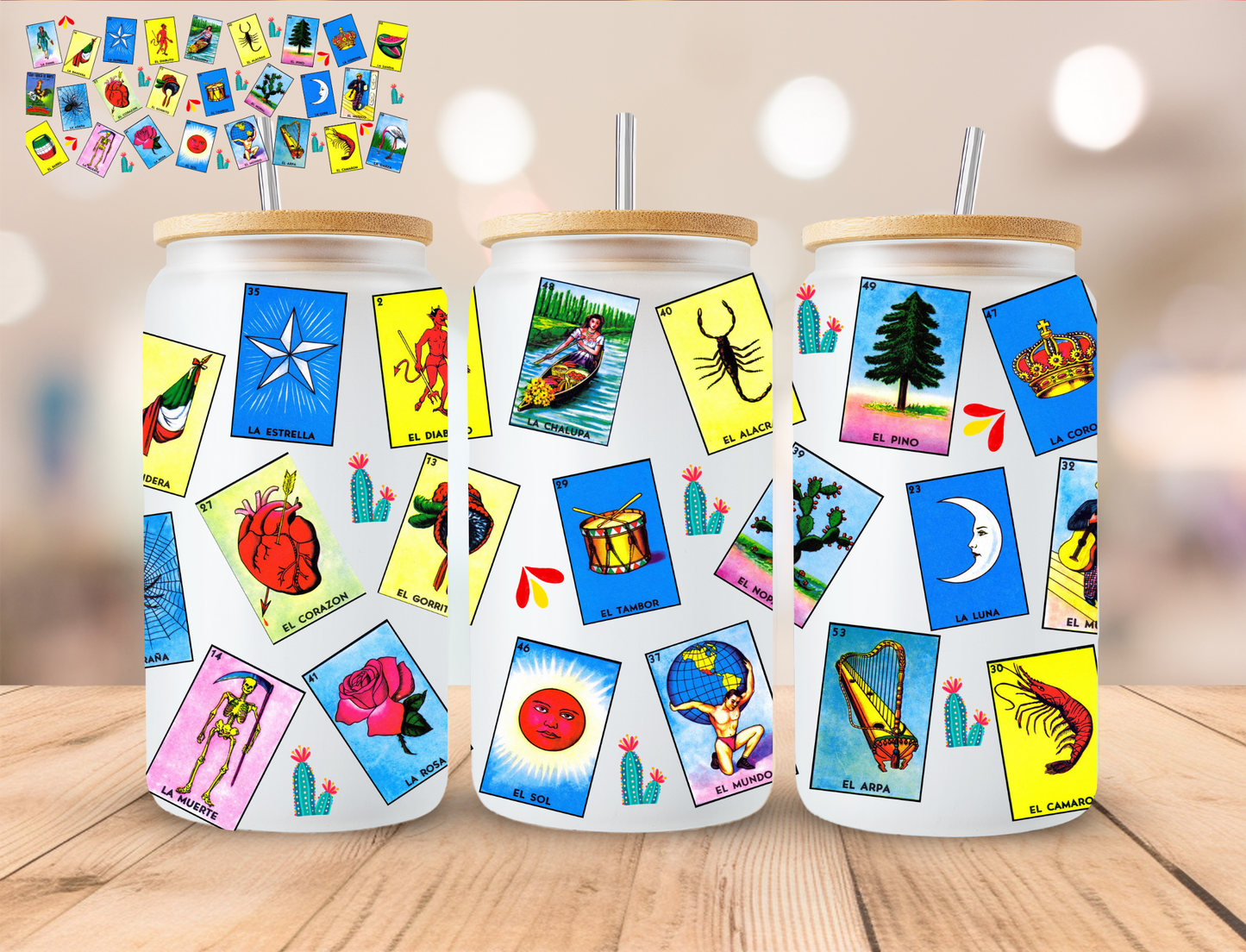 Spanish Cards Loteria - 16 oz / 20 oz Libby UV DTF Wrap