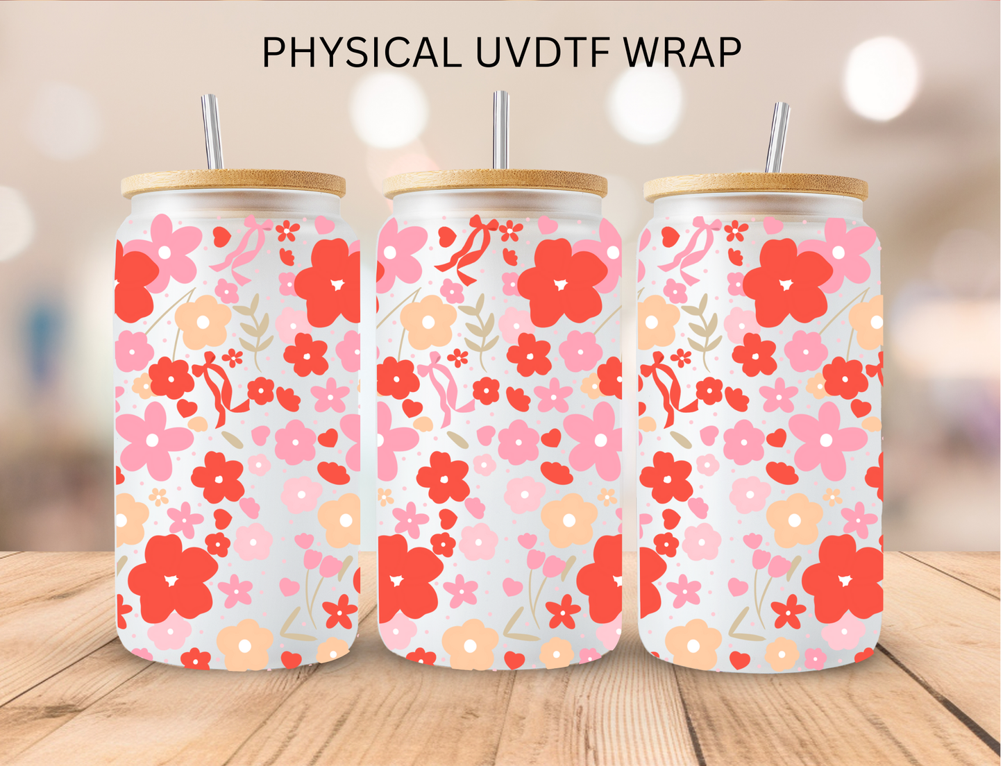 Floral Red And Pink - 16 oz / 20 oz Libby UV DTF