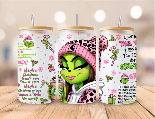 Christmas Pink Girly Grinch And Coffee - 16 oz / 20 oz Libby UV DTF Wrap