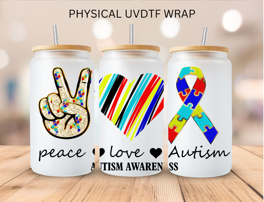 Peace Love Autism - 16 oz / 20 oz Libby UV DTF Wrap