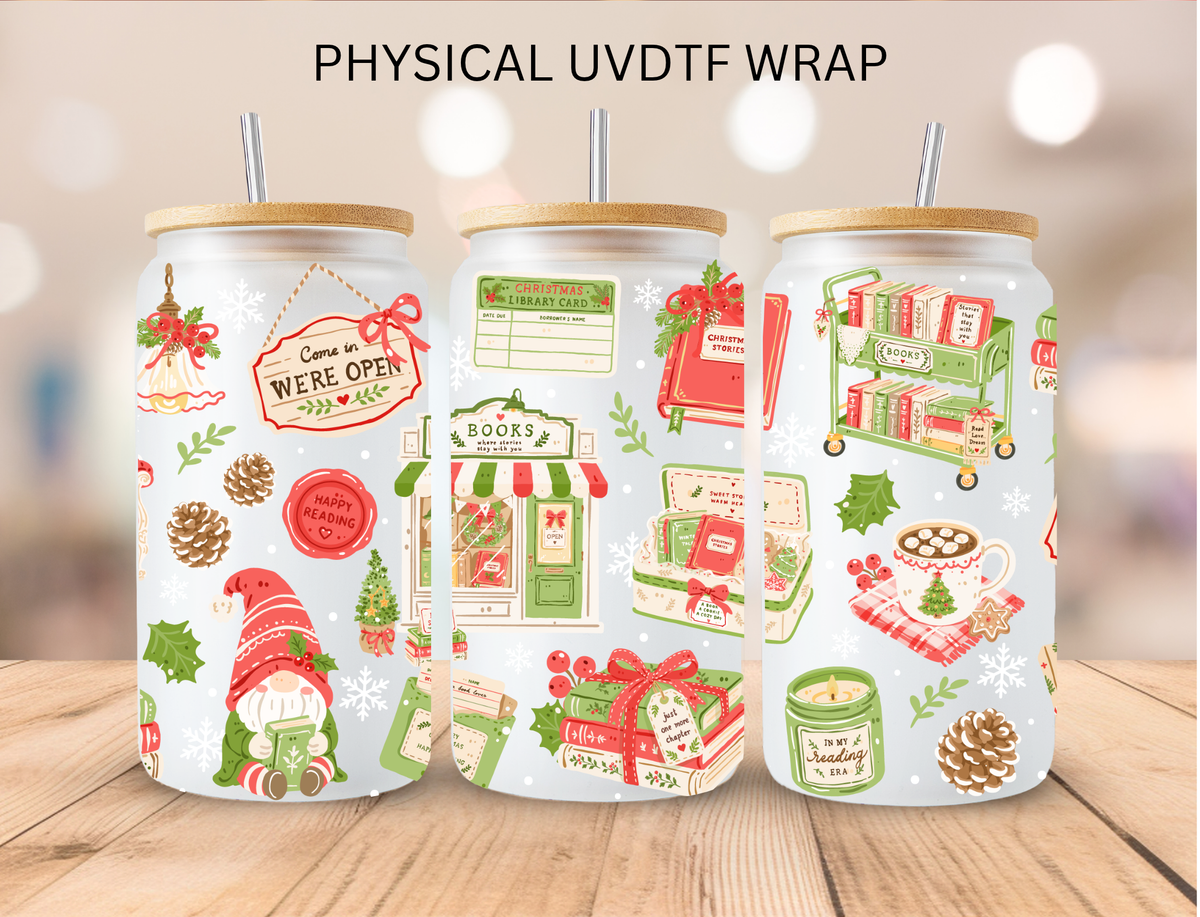 Christmas Book Store - 16 oz / 20 oz Libby UV DTF Wrap