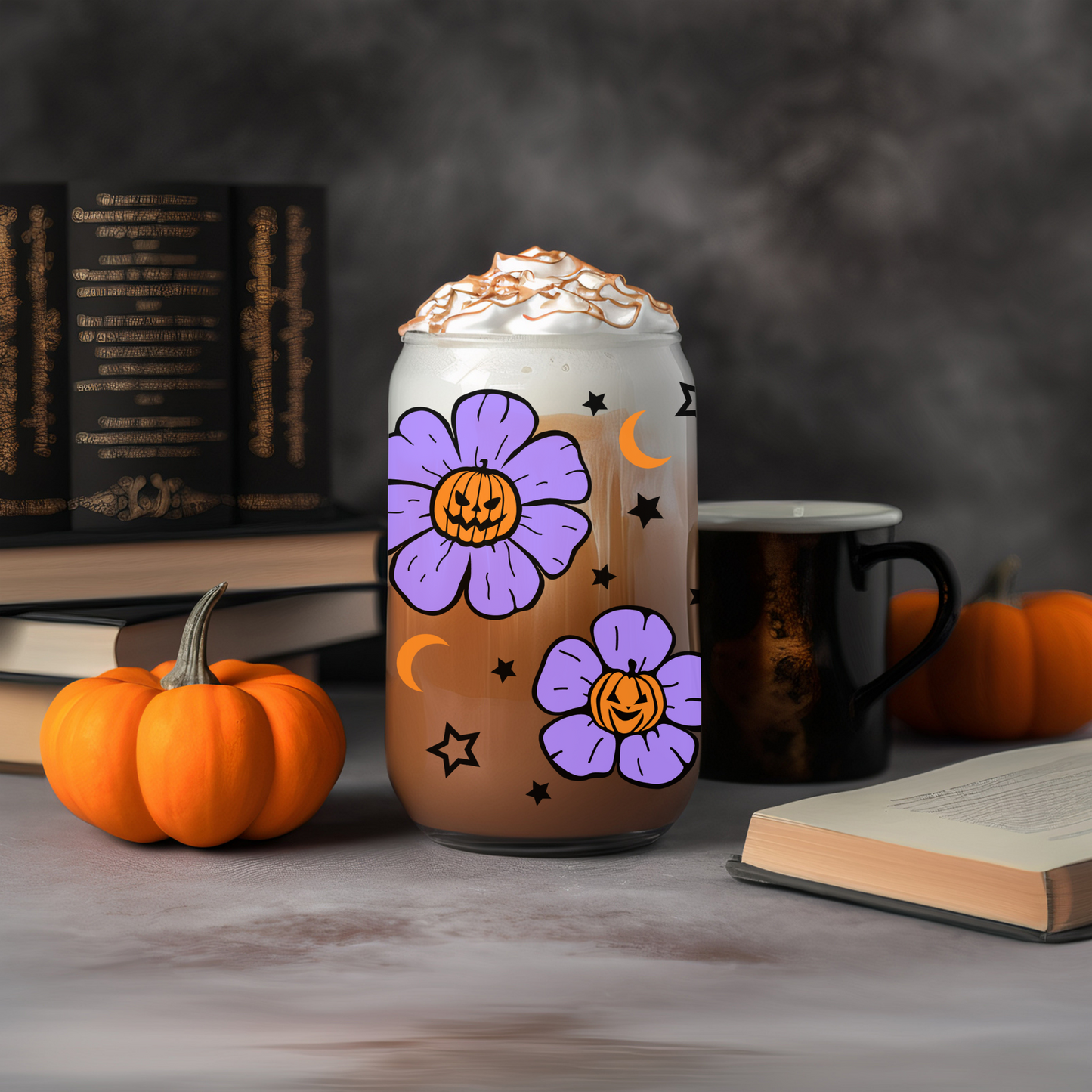 Halloween Flower Pumpkin - 16 oz Libby UV DTF Wrap