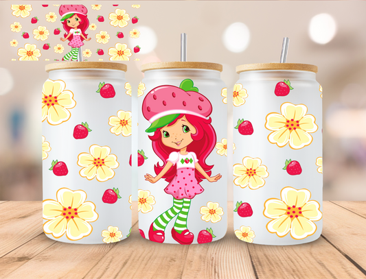 Floral Strawberry Girl Shortcake Collection - 16 oz / 20 oz Libby UV DTF Wrap