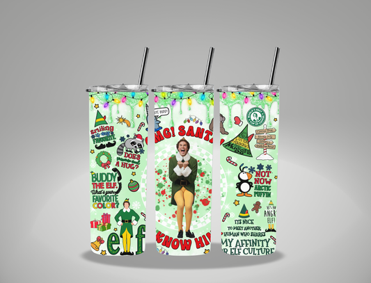 Christmas Elf - 20oz Skinny Tumbler / 25 Oz Glass Tumbler Wrap