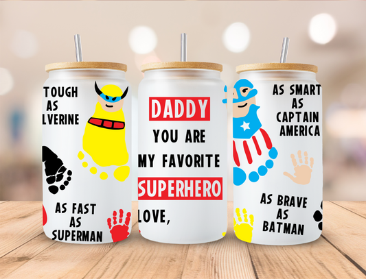 Daddy Super Hero Fathers Day - 16 oz Libby UV DTF Wrap'