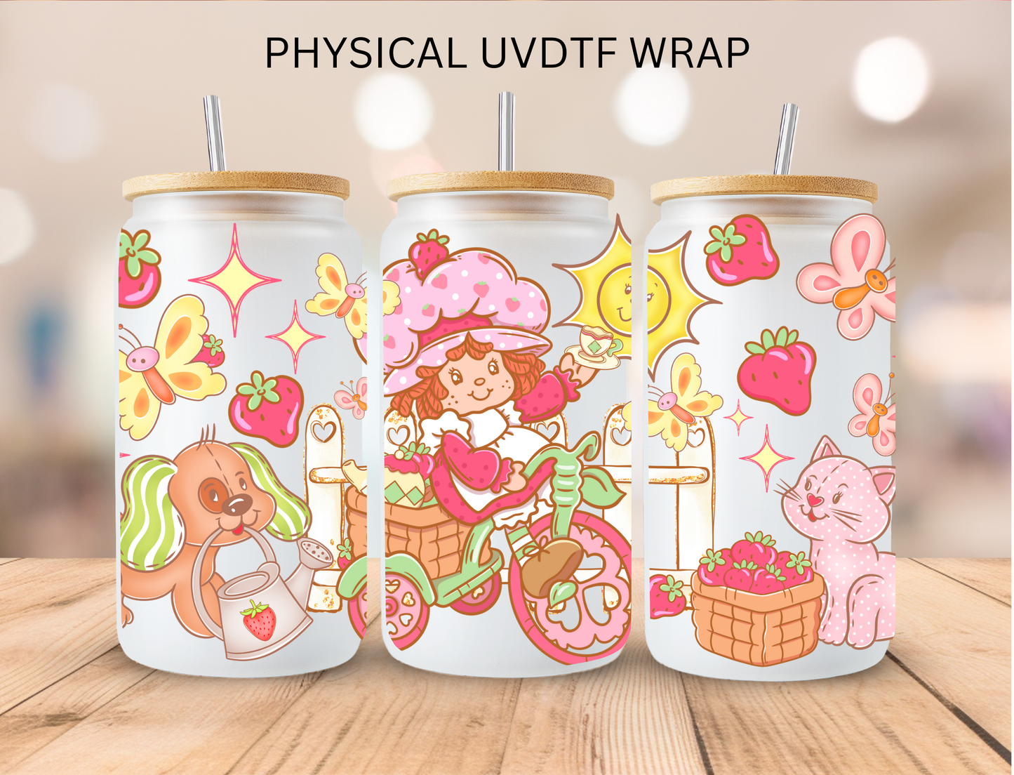 Strawberry Girl On A Bike - 16 oz / 20 oz Libby UV DTF