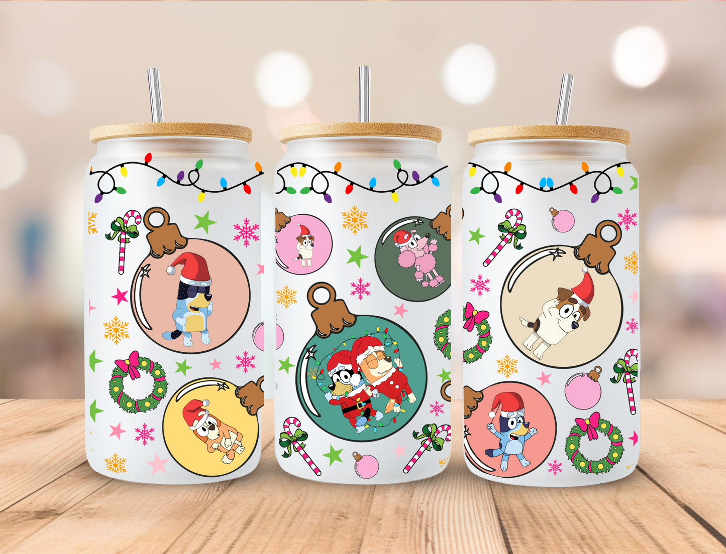 Doggy Christmas Ornaments - 16oz Libby UV DTF Wrap