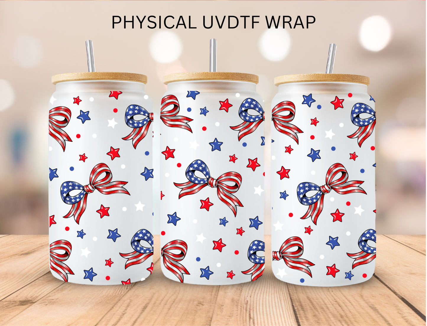 Patriotic Bows - 16 oz / 20 oz Libby UV DTF Wrap