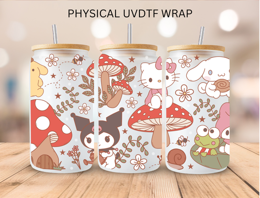 Boho Mushroom Kitty And Friends - 16 oz / 20 oz Libby UV DTF Wrap