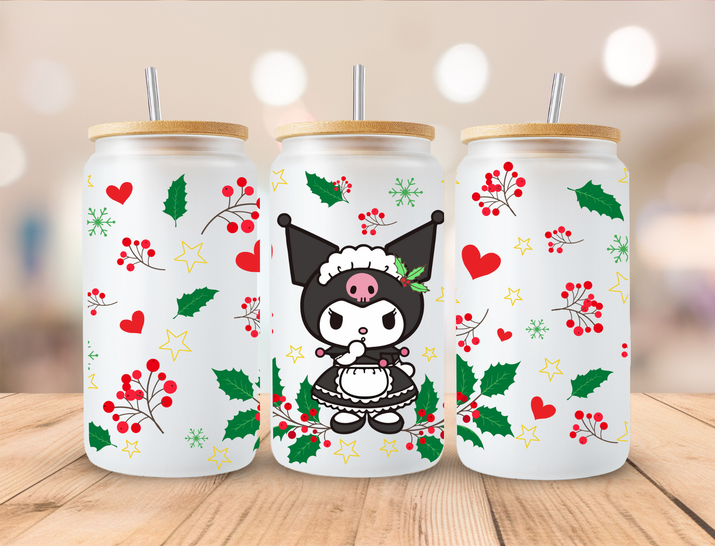 Christmas Maid Kitty - 16oz Libby UV DTF Wrap