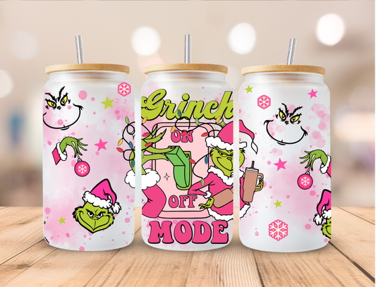 Christmas Pink Grinch Mode On - 16 oz / 20 oz Libby UV DTF Wrap