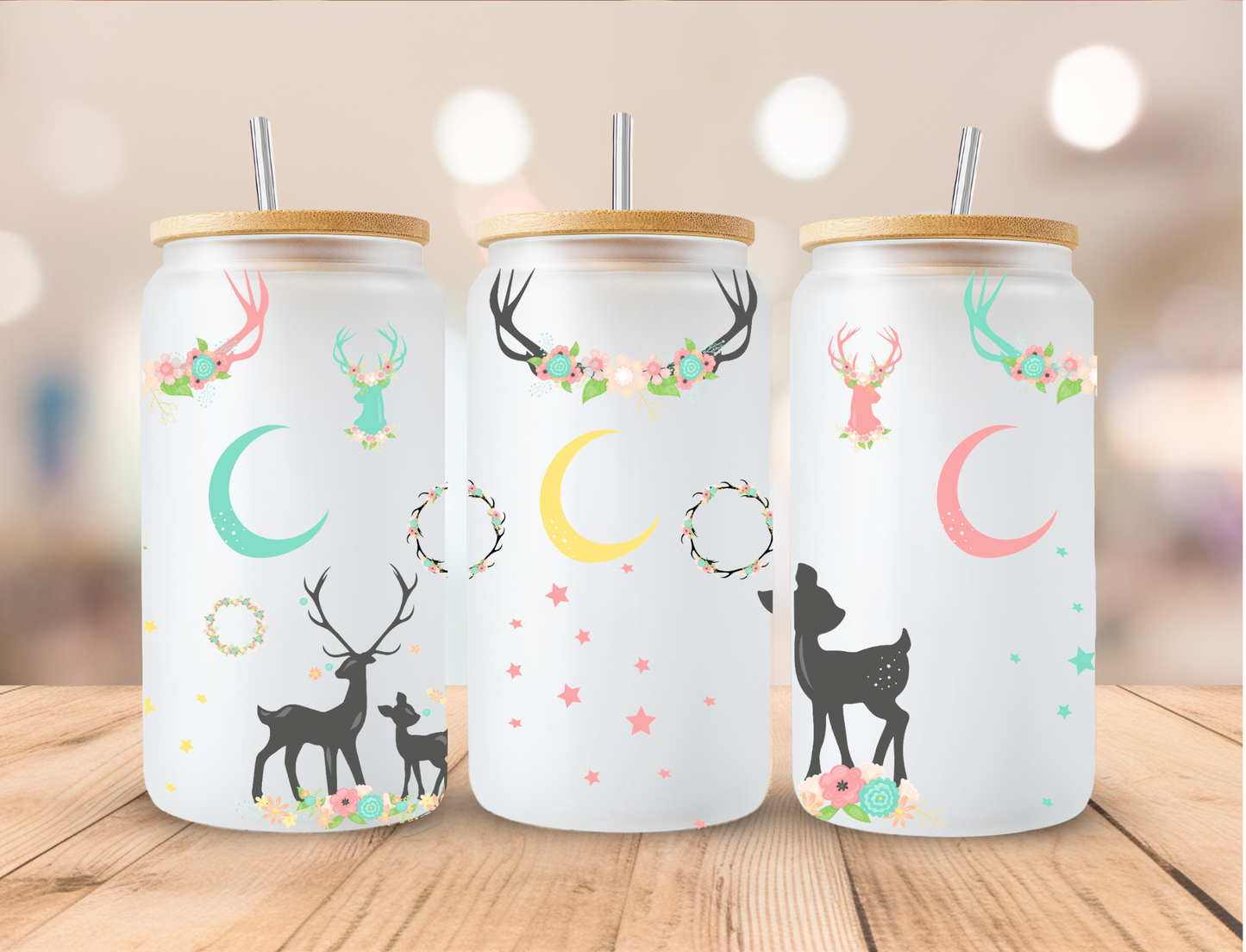 Moon And Deer - 16 oz / 20 oz Libby UV DTF Wrap