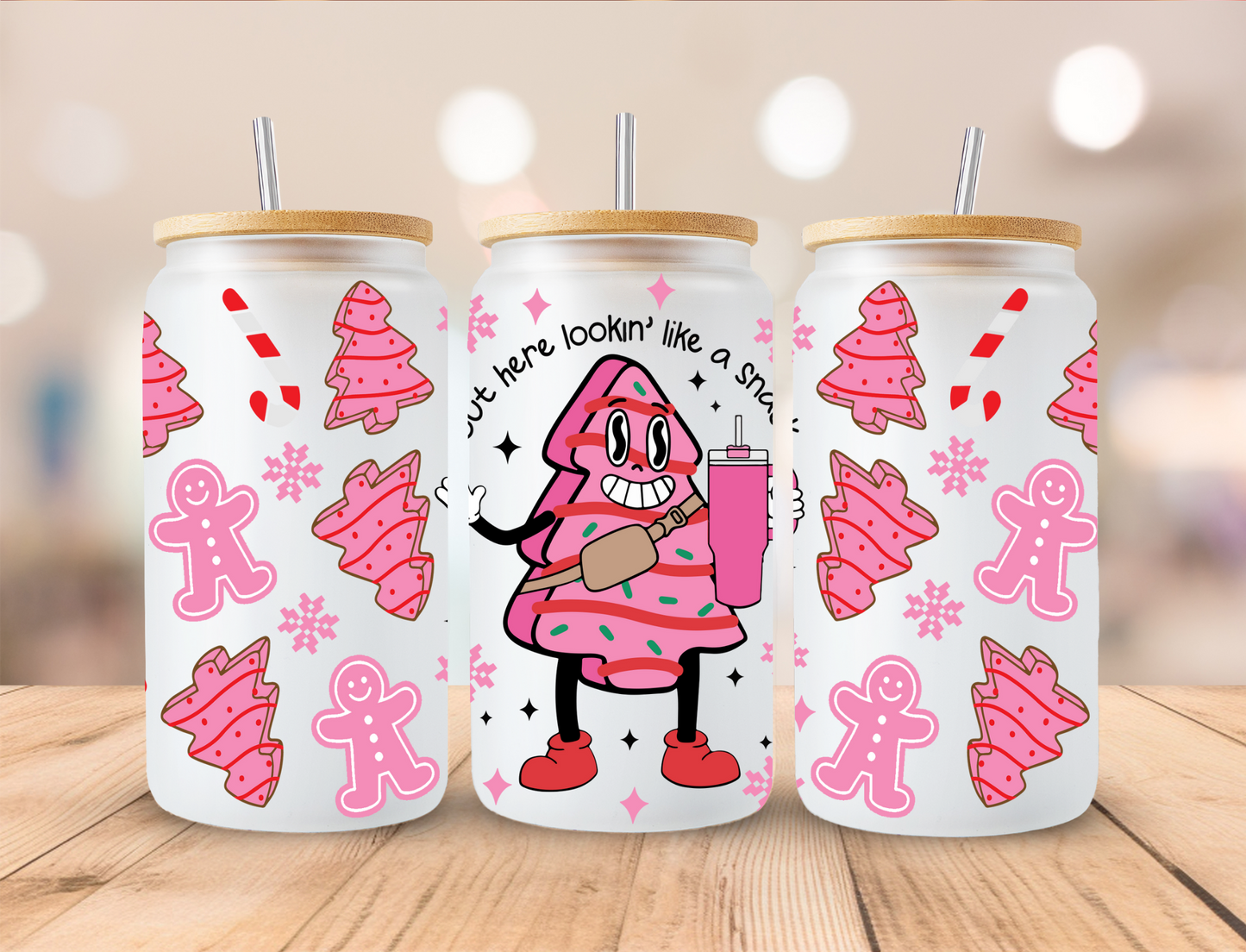 Christmas Pink Cake - 16oz Libby UV DTF Wrap