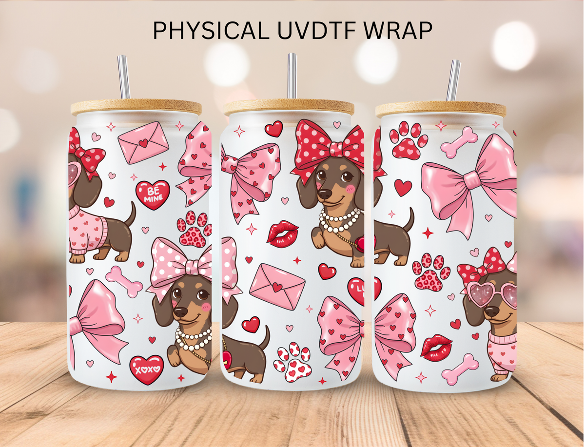 Valentines Daschund Dog and Bows - 16 oz / 20 oz Libby UV DTF