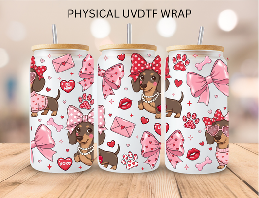 Valentines Daschund Dog and Bows - 16 oz / 20 oz Libby UV DTF