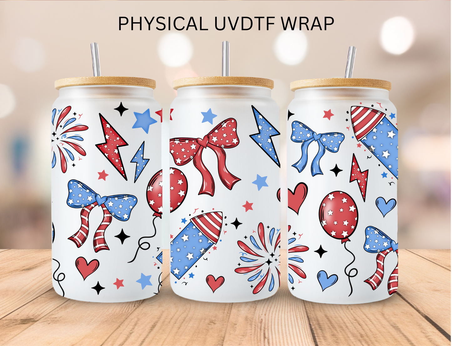 Patriotic Fireworks Coquette Bows - 16 oz / 20 oz Libby UV DTF