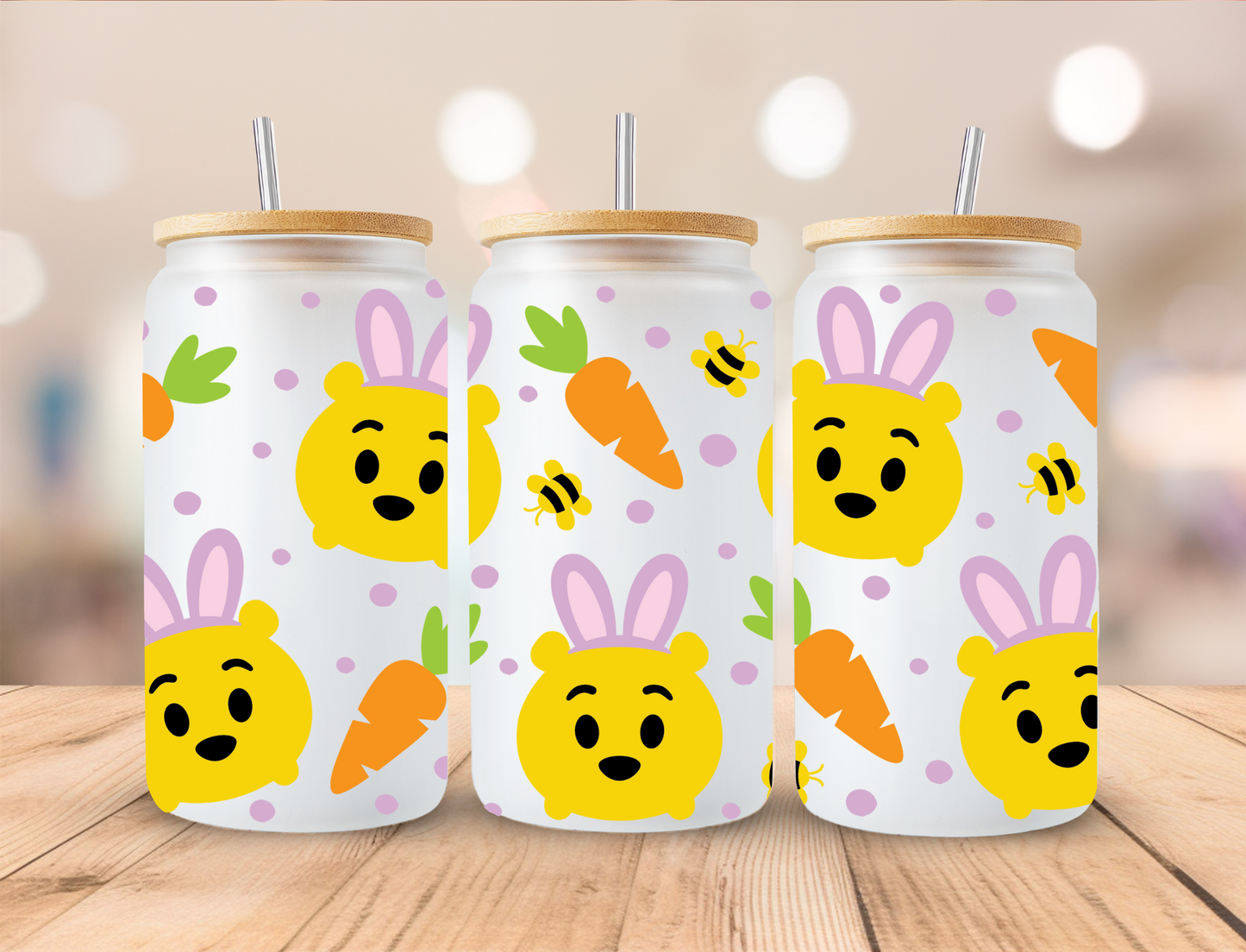 Easter Yellow Bear and Carrots - 16 oz / 20 oz Libby UV DTF Wrap